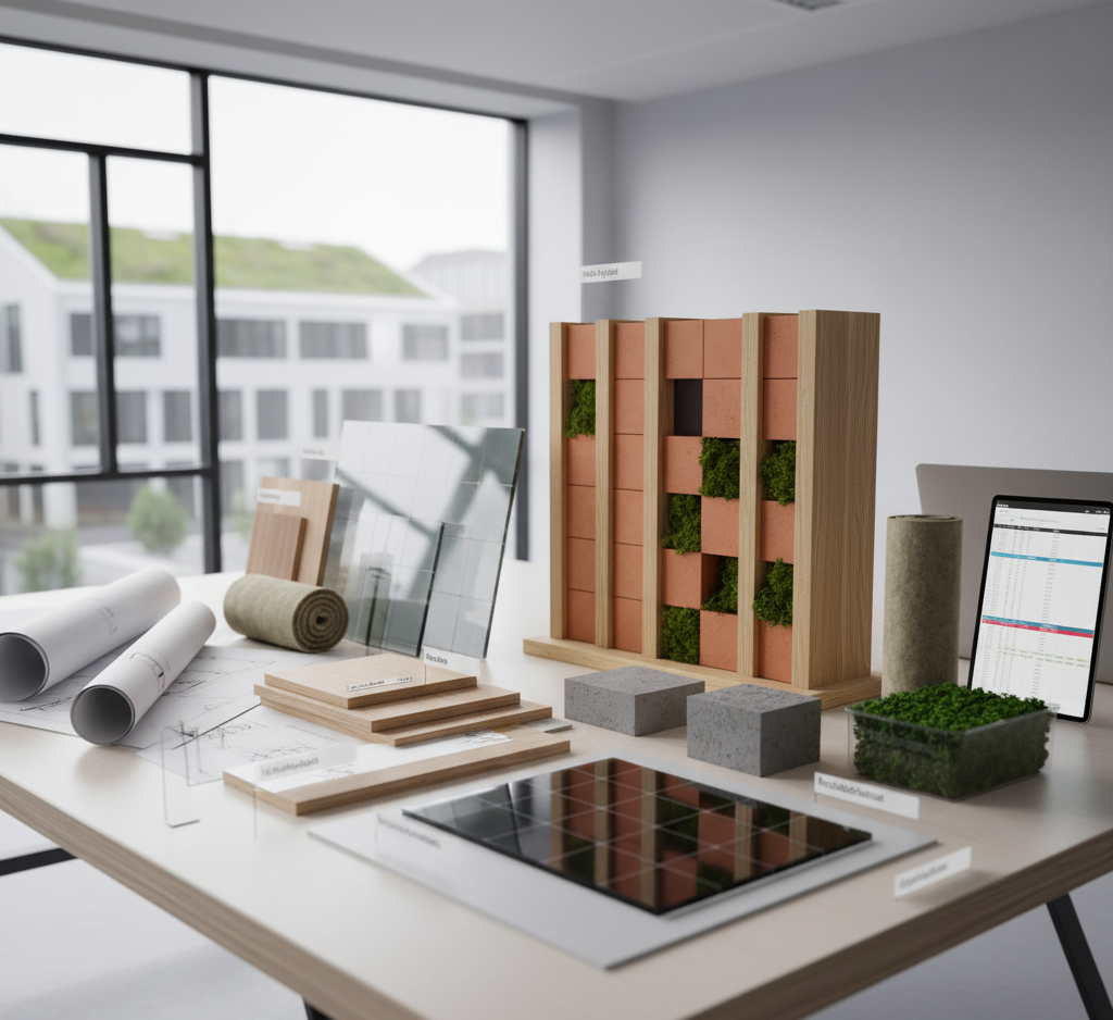 Baustoffmuster und Pläne für die Ökobilanz nach Bauteilgruppen