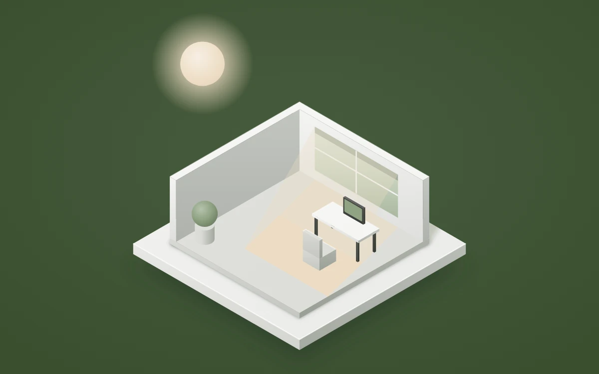 Illustration Tageslichtsimulation: Raum mit einfallendem Tageslicht